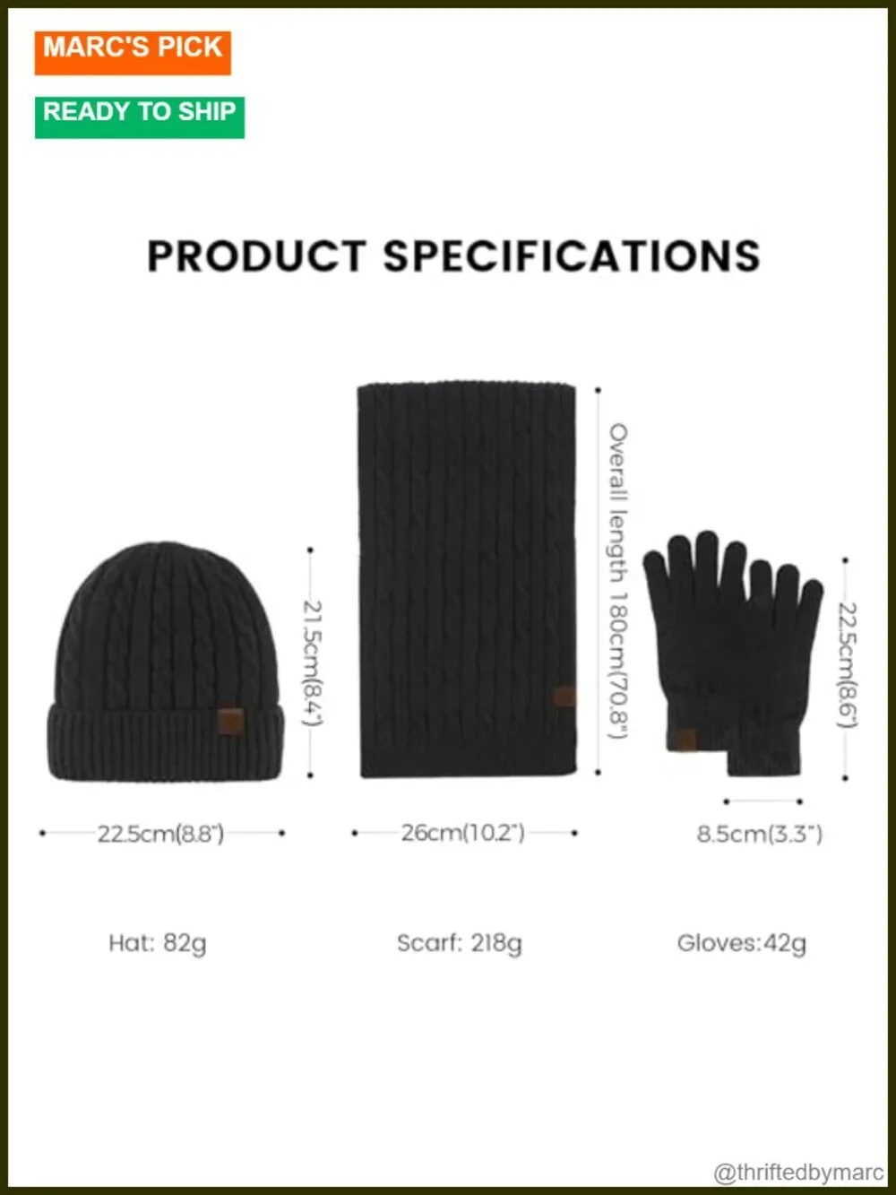 Winter Beanie Hat Scarf Gloves Set, Knit Touch Screen Gloves, Fleece Lined